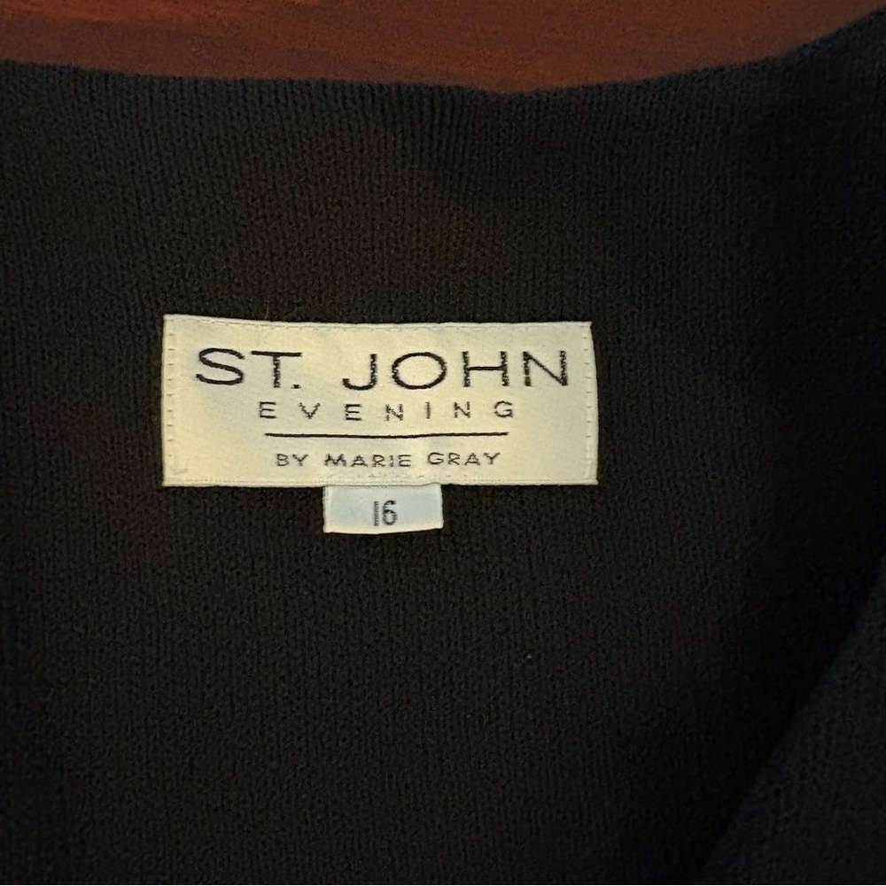 St. John Knit Suit Black 3 Piece Embroidered Jacket Pants & Skirt Size 16 - Picture 5 of 16